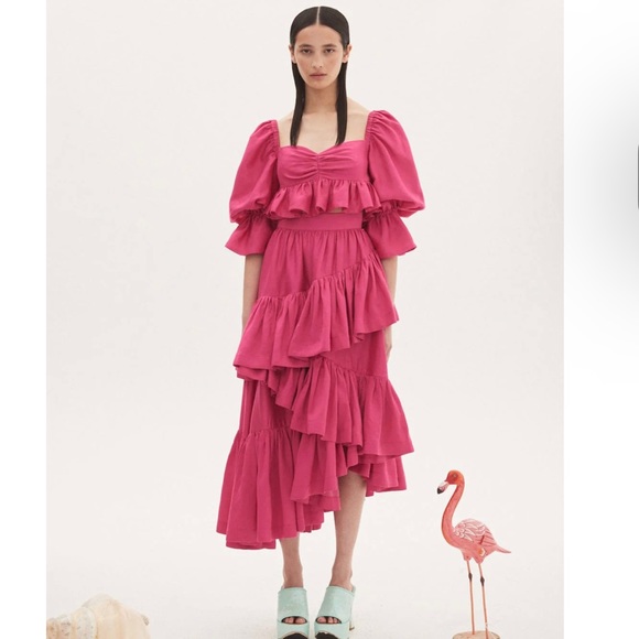 NEW ALEMAIS PINK RUFFLED CROP TOP - Picture 9 of 9